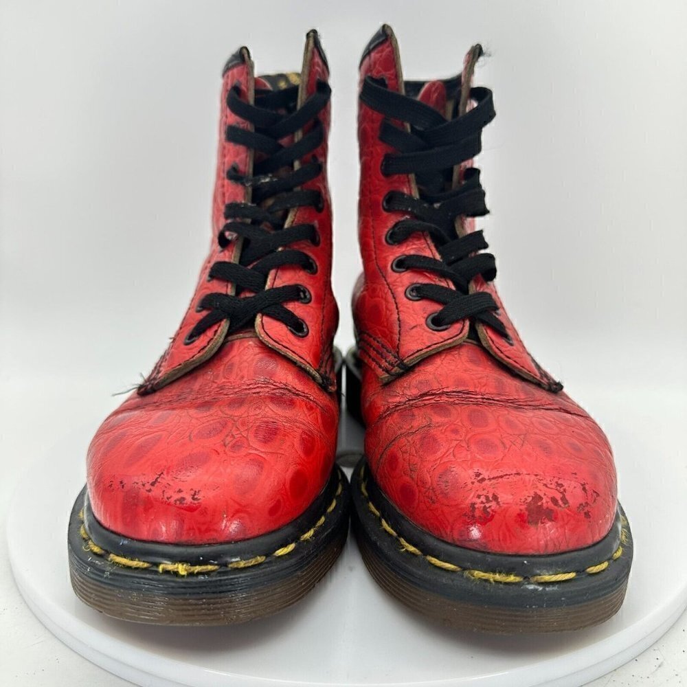 Dr Martens Women Size 5 Croco Red Snake Patent Leather 8 Eye Combat Boot - Picture 2 of 13